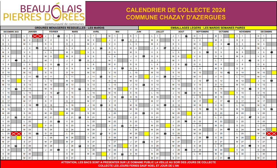 Nouveau calendrier de ramassage des OM et Tri - Mairie de Chazay d